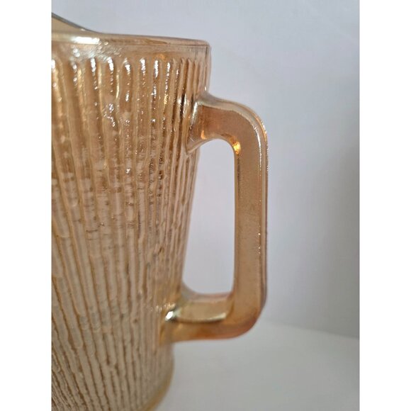Jeanette Marigold Tree Bark Vintage Glass Pitcher With Textured Design & Handle - Picture 5 of 10
